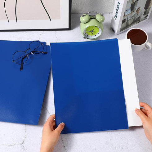 Patelai 50 Pack Pocket Folders, 2 Pocket Heavy Duty Plastic Folders, Letter Size, Business Card Holder, Blue