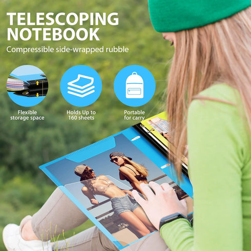 WOT I All-in-one Telescoping Binder Notebook, Refillable 3 Ring Binder with Customized Front Cover+Catalog Back Pocket+5 Subject Dividers+Movable Pocket Folder+60 Sheets Notepaper, Blue by WOT I