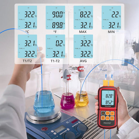 Proster Digital Thermocouple Temperature Thermometer Dual Channel with Two K-Type Probes, Backlight LCD