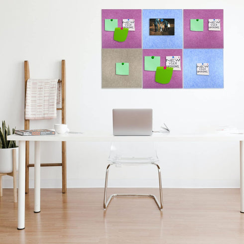 PATIKIL Felt Board Tiles, 6 Pack Beige Self Adhesive Square Wall Cork Pin Bulletin Board with Push Pins for Home Office