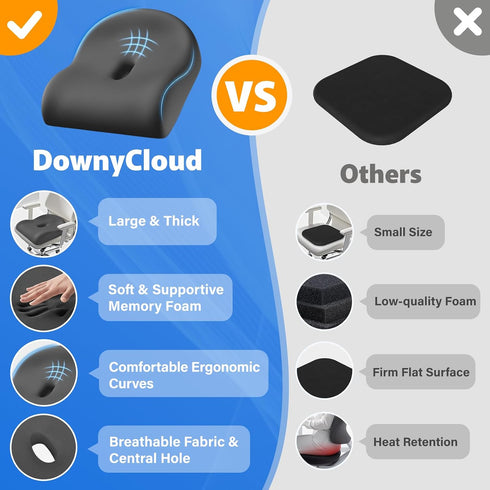 DownyCloud Tailbone, Seat Cushion for Pressure Relief - Ergonomic Home & Office Chair Cushions for Hip, Sciatica