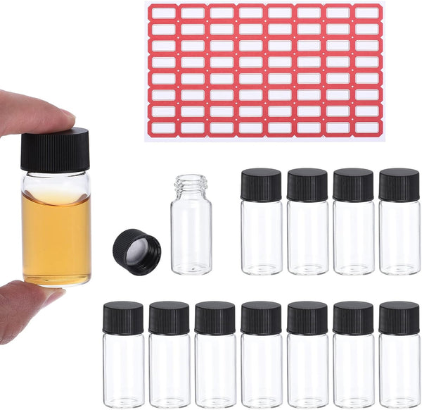 PATIKIL 50 Pack Clear Glass Vials 10ml, Sample Vials with Screw Cap, Leak-Proof Liquid Sample Bottle for Lab