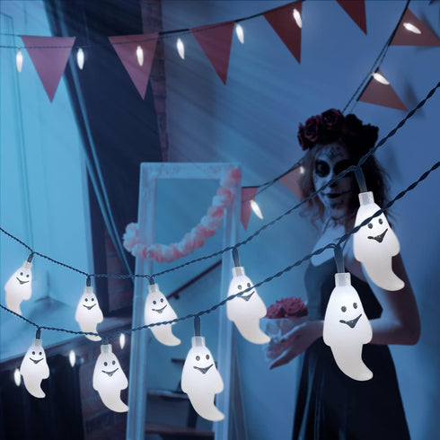 YOUNGAR Halloween Decor Lights - 2PACK 20ft 30 LED Solar Ghost String Lights with 8 Modes for Outdoor Decoration