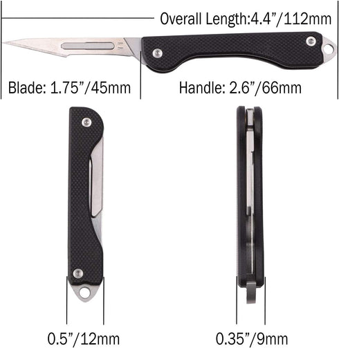 Samior S12 Mini SlipJoint Scalpel Folding Pocket Knife with 10pcs #11 Replaceable Blade, Black G10 Handle Utility EDC Keychain Knife for Box Cutting, Crafting 0.5oz by Samior