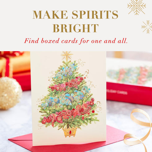 Papyrus Petite Holiday Christmas Cards Boxed, Glitter Pine Trees with Santa (20-Count)