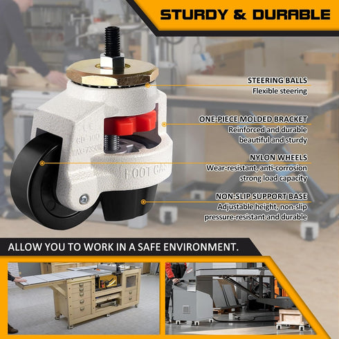 Retractable Leveling Machine Casters, 4 Pcs, 4400 lbs Capacity, Heavy Duty 1100 lbs Each Caster