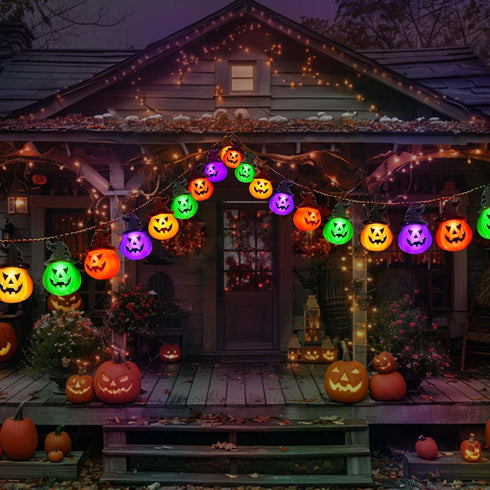 Upgraded Solar Halloween Lights Outdoor, 16ft 30LED Pumpkin String Lights with 8 Modes for Waterproof Garden Patio