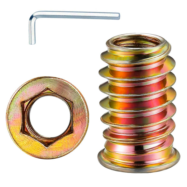 100 Pcs 5/16”-25 Threaded Insert for Wood, Hex Drive Wood Inserts Furniture Nuts