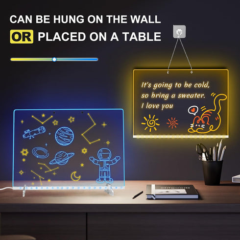 7 13"x10" 7 LED Note Board with Colors, Includes Adapter, Led Drawing Board for Kids, Light Up Dry Erase Boards