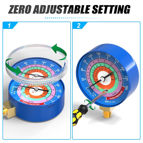 MEANLIN MEASURE Refrigeration Pressure Gauge, 1/8" NPT, 30 in HG to 250Psi, 2-3/4" Dial for R-404A, R-22, R-410A