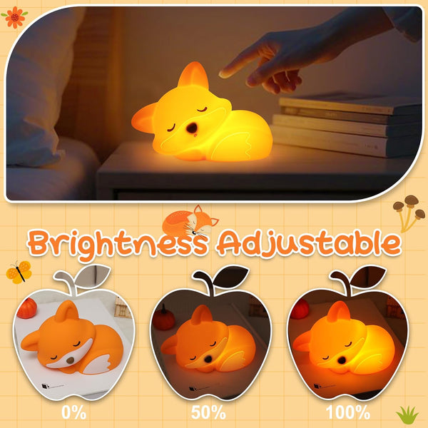 Dimmable 20 Fox Night Light for Kids, Cute Silicone Lamp with Mins Timer, Squishy Animal Nightlight Kids Bedside