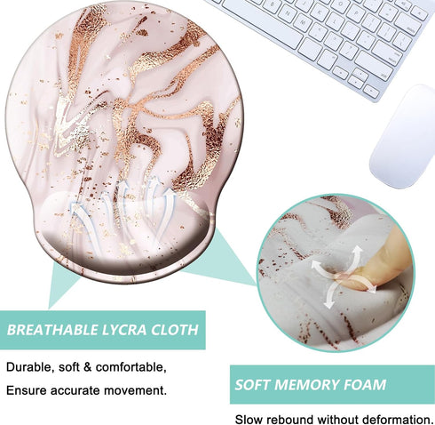 Mouse Pad with Wrist Support, Ergonomic Memory Foam Cushion, Non-Slip Rubber Base for Home Office Computer Laptop