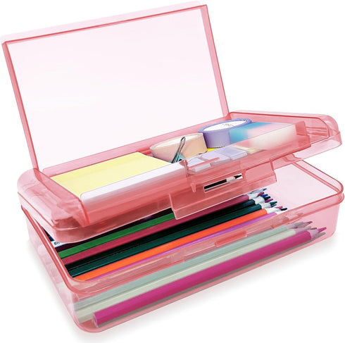 Double Layer Large Capacity Pencil Box, Plastic Translucent Pencil Box, Hard Pencil Cases with Snap-Tight Lid, 1 Pack