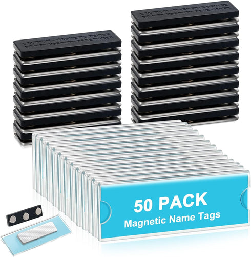 Leinuosen 50 Pack Name Badge Magnets Kit Acrylic Magnetic Name Tag Holders with
