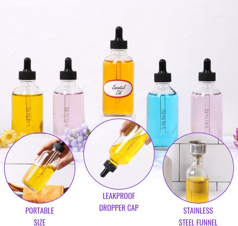 AuroTrends 4 oz Dropper Bottles, 24 Pack Transparent Glass Tincture Bottles with Dropper, Funnel & Stickers