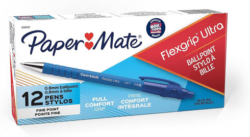 Paper Mate Flexgrip Ultra Retractable Ballpoint Pens, Fine Point, Blue Ink, 12-Pack, 9560131