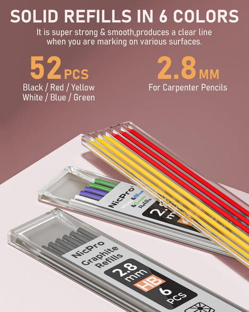 Nicpro 4 Pack Carpenter Pencils with Sharpener, Heavy Duty Mechanical Pencils with 52 Refills for Architects