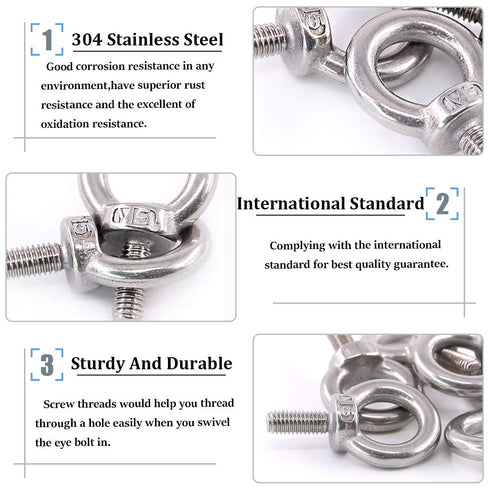 Glarks 36Pcs 304 Stainless Steel M5 Male Thread Machinery Shoulder Lifting Ring Eye Bolt Set with Lock Nuts/Lock Washers