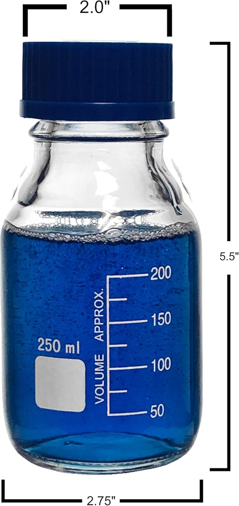 Karter Scientific 250ml Glass Round Media Storage Bottles, Borosilicate Glass with GL45 Screw Cap, Case of 6