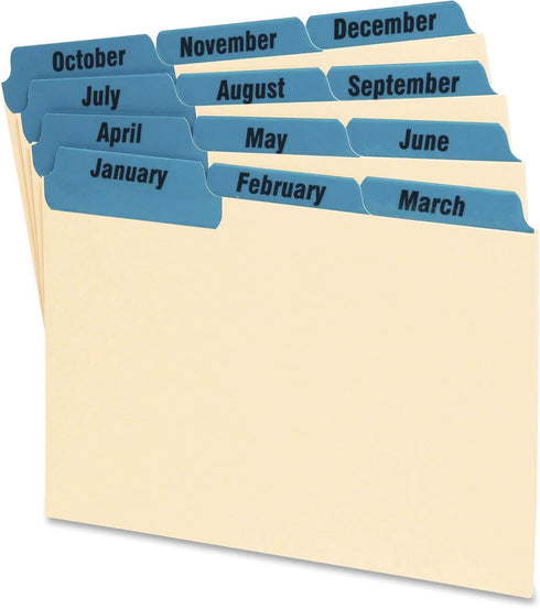 Oxford Laminated Tab Index Card Guides, Monthly, 1/3 Tab, Manila, 4 x 6, 12/Set, 04613