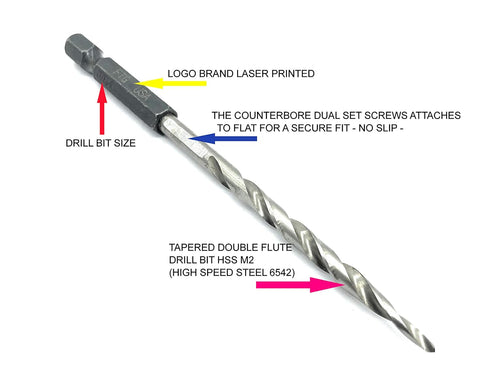Adjustable Wood Countersink Drill Bit Set #8 (11/64") for Woodworking Projects