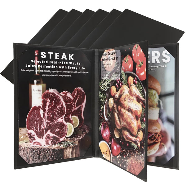 6 Pack Menu Covers 8.5" x 11", 4 View PU Leather Menu
