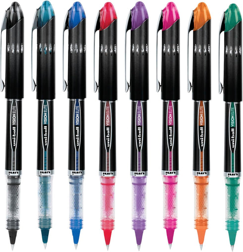 uniball Vision Elite Roller Ball Pen, Stick, Micro 0.5 mm, Black Barrel, Assorted Ink Colors