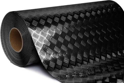 Industrial Utility Diamond Metallic Plate Chrome Finish Wrap Vinyl Underlayer Sheet Adhesive Roll for Shelves Walls Flooring (Black 17.8 inches x 15ft) by VViViD