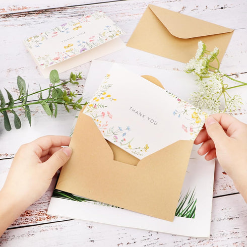 Lemicin 100 Packs -4x6 Inches Set Wildflower Thank You Cards with Envelopes Thank You Letter with Envelopes