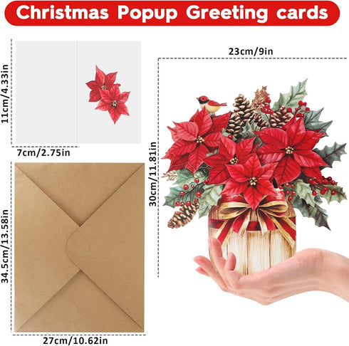 Afniimyapt 10 Sets Poinsettia 3D Poinsettias 3D Poinsettia Christmas Basket Pop Up Cards Paper Basket Popup Greeting