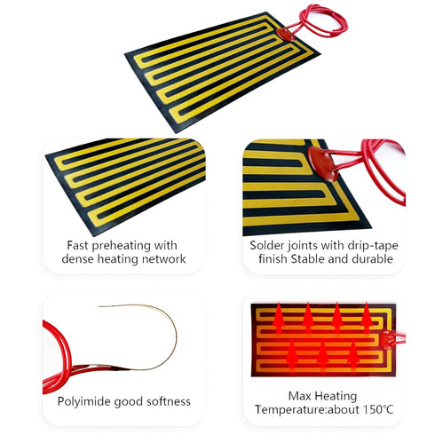 YYSOLDER 5PCS Film Heater Plate, 50mmx100mm (12v 14w) Adhesive Pad Flexible Polyimide Heating Elements