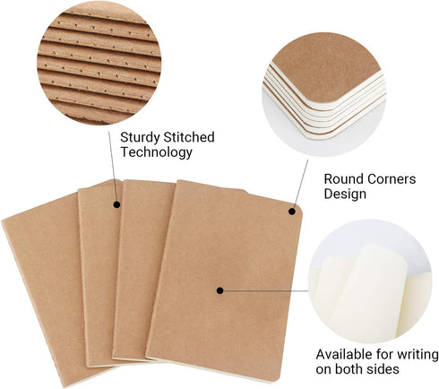 EUSOAR Blank Memo Scratch Pads, 24 Pack, A6 3.9" x 5.5", 60 Pages, Softcover Kraft Notebook, Unlined Travel Journal Set