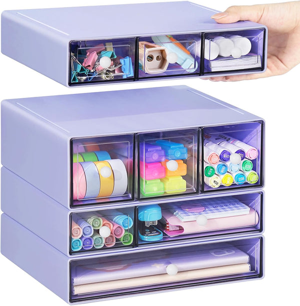 Desk Storage Organizer with 9 Drawers, FODIENS 4 Tiers Stackable Desktop Craft Storage Drawers for Makeup Jewelry