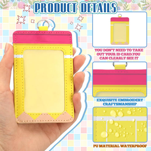 6 Harloon Pcs Teacher ID Badge Holder with Lanyard Teacher Appreciation Gifts PU Cute Composition Notebook Pencil