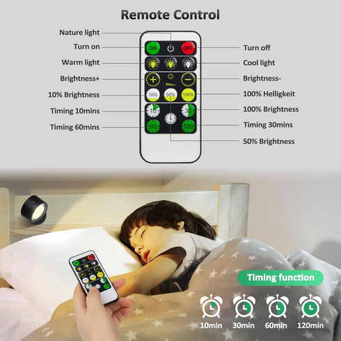 3000mAh 3 Dimmable 360Rotation Lightbiz LED Wall Lights with Remote, Wall Mounted Sconces Rechargeable Battery Operated