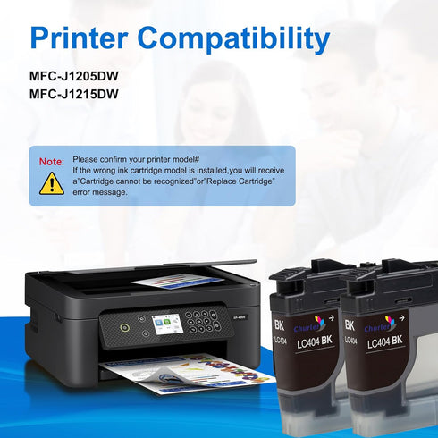 LC404 Ink Cartridges for Brother Printer Compatible with Brother LC404 for MFC-J1205W MFC-J1215W (2 Pack, Black)