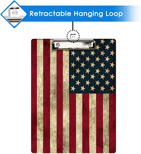 Britimes Decorative Clipboard, Hardboard Wood Nursing Clip Board for Standard A4 Letter Size with American US Flag