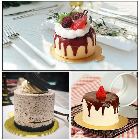 HANSGO Mini Round Golden Cardboard Cake Base, 100PCS Mousse Cake Boards Paper Plates Circle Dessert Board