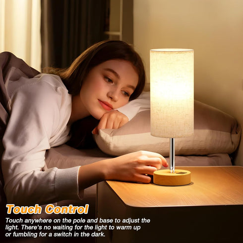 3 Dimmable 14in Dicoool Touch Bedside Table Lamp with USB - Way Wood Lamp for Bedroom Nightstand, Desk Lamp