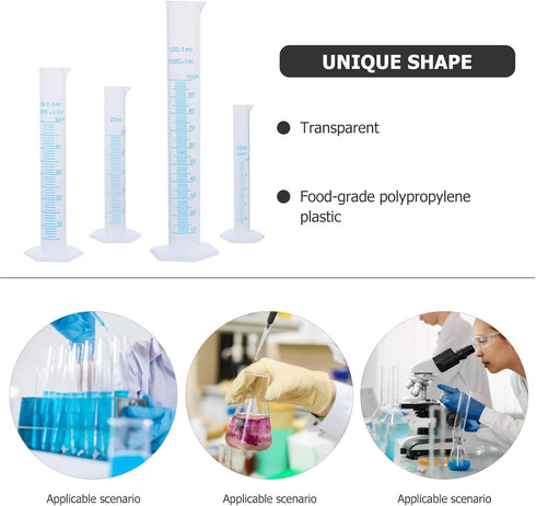 Liquid Measuring Cup Graduated Cylinders Set, Plastic Graduated Cylinder Lab Test Tube, PP Material 10ml / 25ml / 50ml