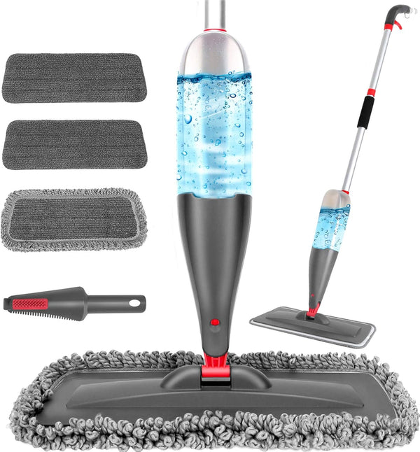 Spray Mop for Floor Cleaning, 3 Washable Pads, Wet Dry Microfiber Mop with 800ml Refillable Bottle for Kitchen