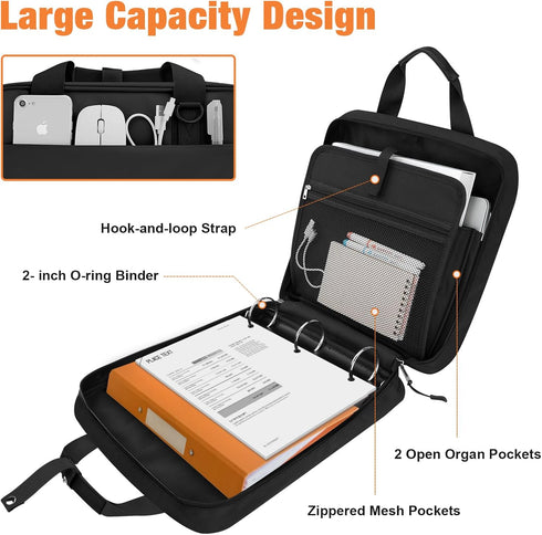 Zipper Binder, 3 Ring 2 Inch School Binder with 500 Sheet Capacity, Black, Handle & Shoulder Strap Included