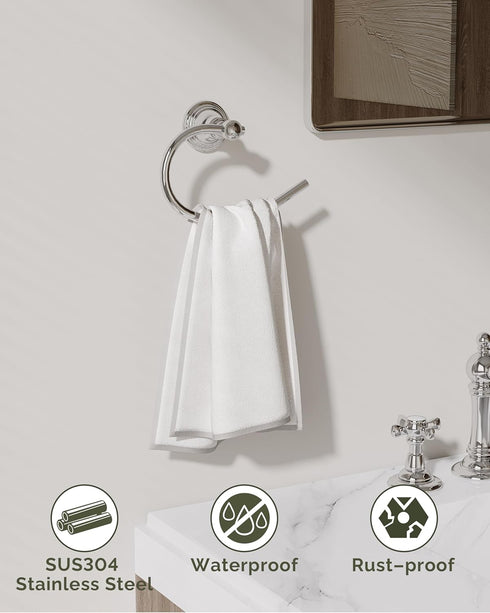 2 Pack, Towel Ring Stainless Steel Hand Towel Holder for Bathroom Wall Mount, Heavy Duty Towel Hanger for Kitchen