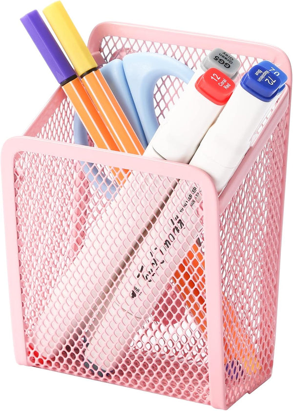 Magnetic Pencil Holder, Mesh Stainless Steel Pen Basket for Writing Utensil Storage in Home, Office, Kitchen