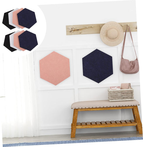 NUOBESTY 8pcs Acoustic Felt Panels, Hexagon Cork Board, Colorful Stitching Felt Bulletin Board Tiles
