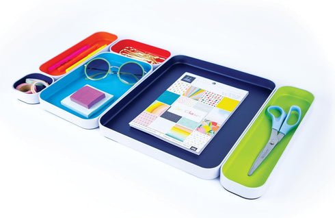 Three by Three Seattle 6 Piece Metal Organizer Tray Set for Makeup, Stationery, Utensils, Office Desk, Kitchen, Bathroom