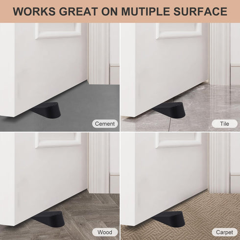 Premium Rubber Door Stoppers for Bottom of Door, Heavy Duty Stackable Wedge for Carpet, 2 Pack (Big, Black)