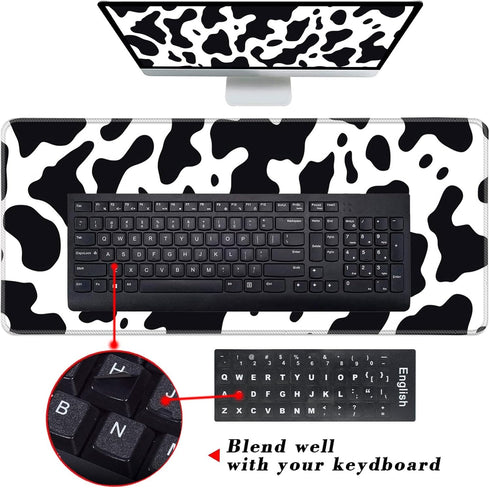 Keyboard Wrist Rest and Mouse Pad Set, Ergonomic Coaster with Memory Foam, Large XL Desk Mat (Cute Cow Print)