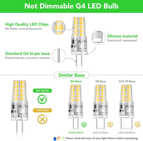 5 Pack G4 Bulb 2W 30W 3000K 250 360Beam T3 Bulb Bulbs, 12V G4 BUBO LED Equivalent Warm White Lumens Angle, Halogen