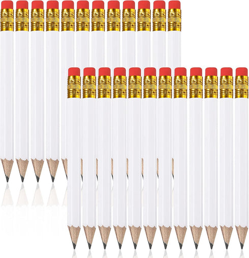 Zonon 24 Pcs White Golf Pencils with Erasers - Mini Small Hexagon Wooden Sharpened 2B for Golf Event, Bridal Shower,